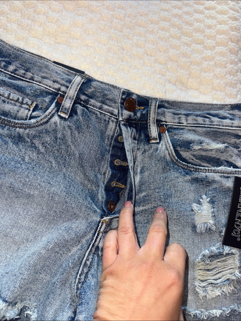 Blank NYC Light Blue Distressed Denim Shorts - Picture 3 of 4